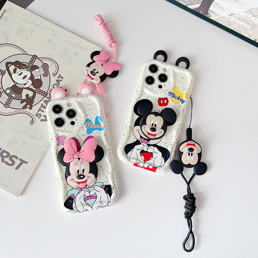 Ear Love Minni Mickey Wave Case With Holder Rope Phone Case