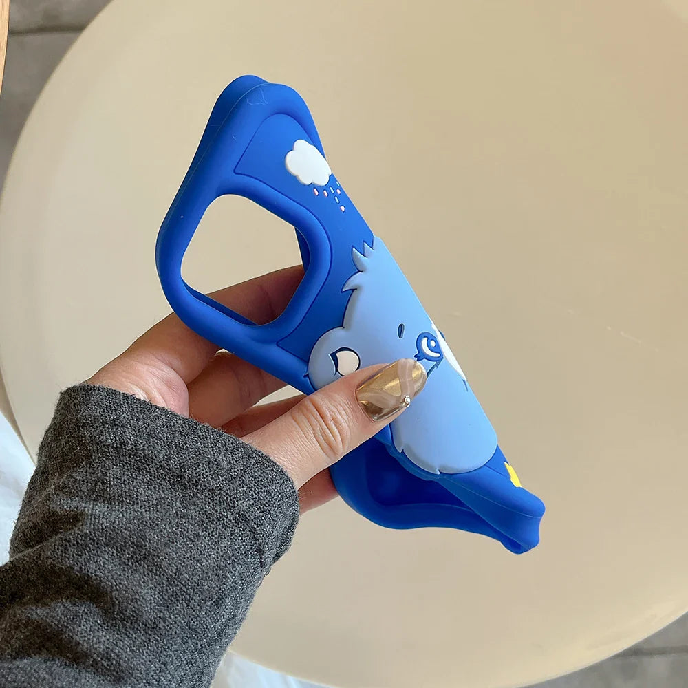 Cute 3D Cartoon Blue Rainbow Bear Soft Silicone Phone Case