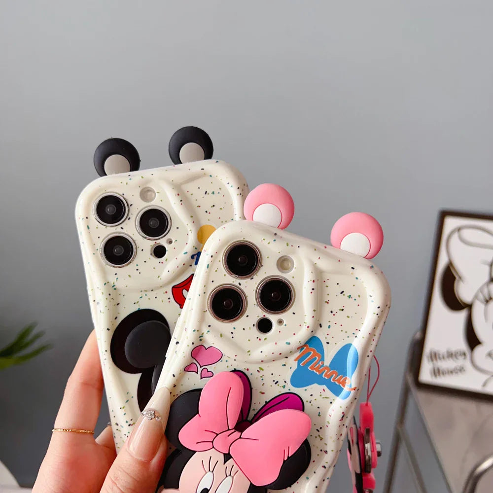 Ear Love Minni Mickey Wave Case With Holder Rope Phone Case