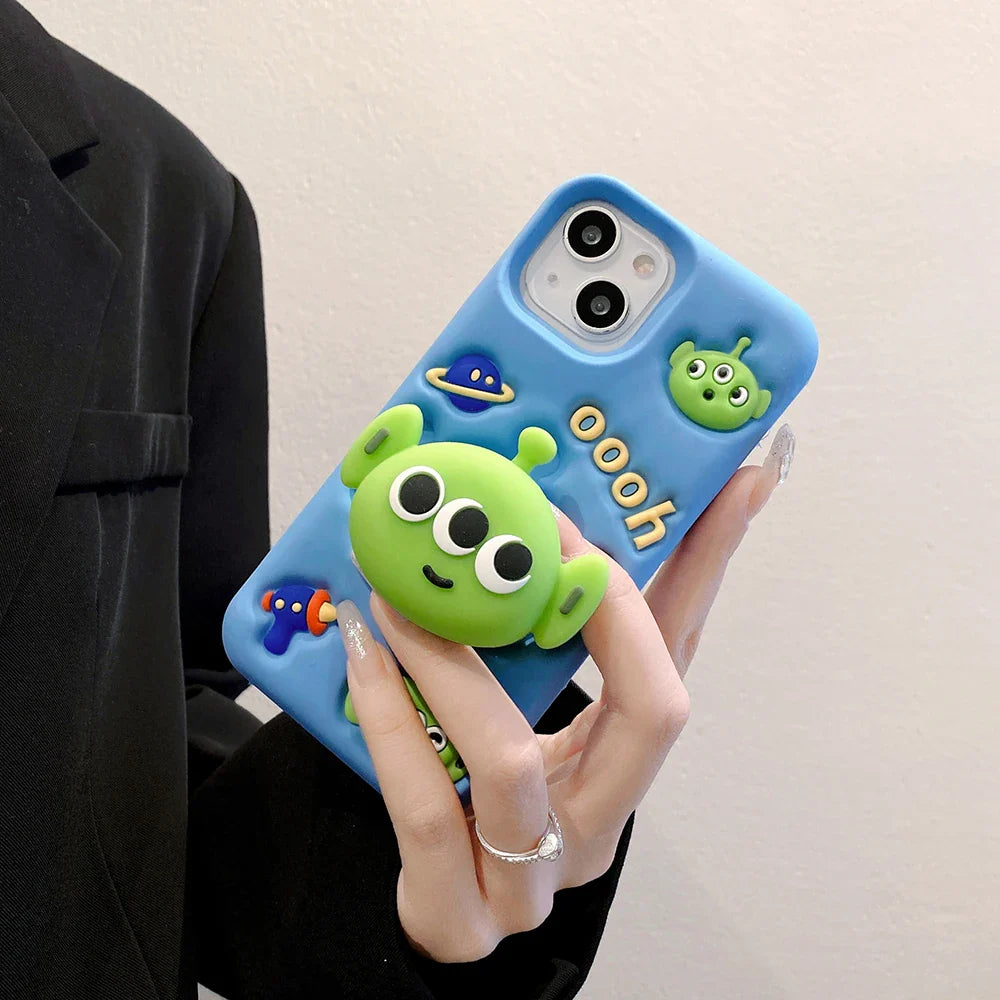 Funny Cartoon Alien Monsters Case Soft Silicone Cover With Stand Holder Phone Case