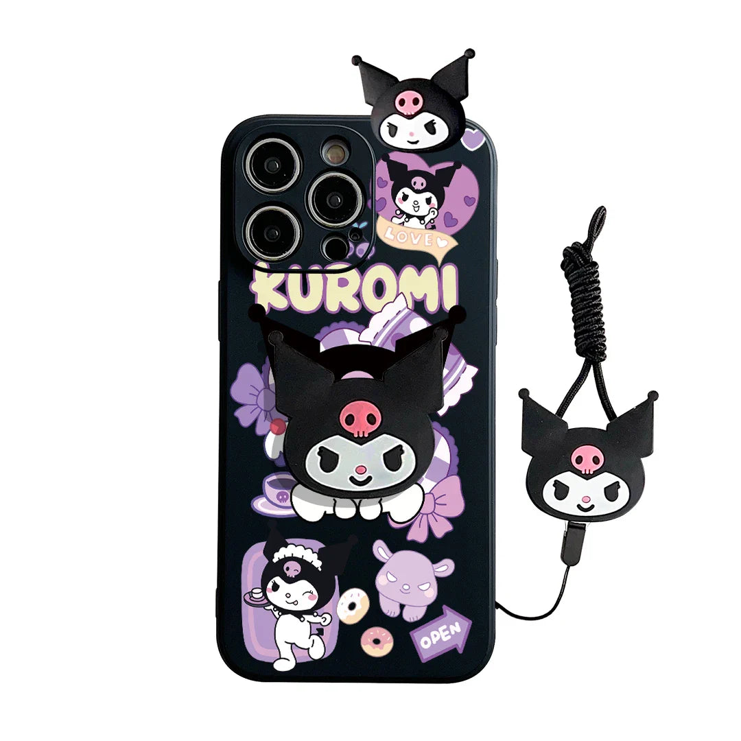 Kawaii Kuromi Cover With Keychain Holder Rope Phone Case