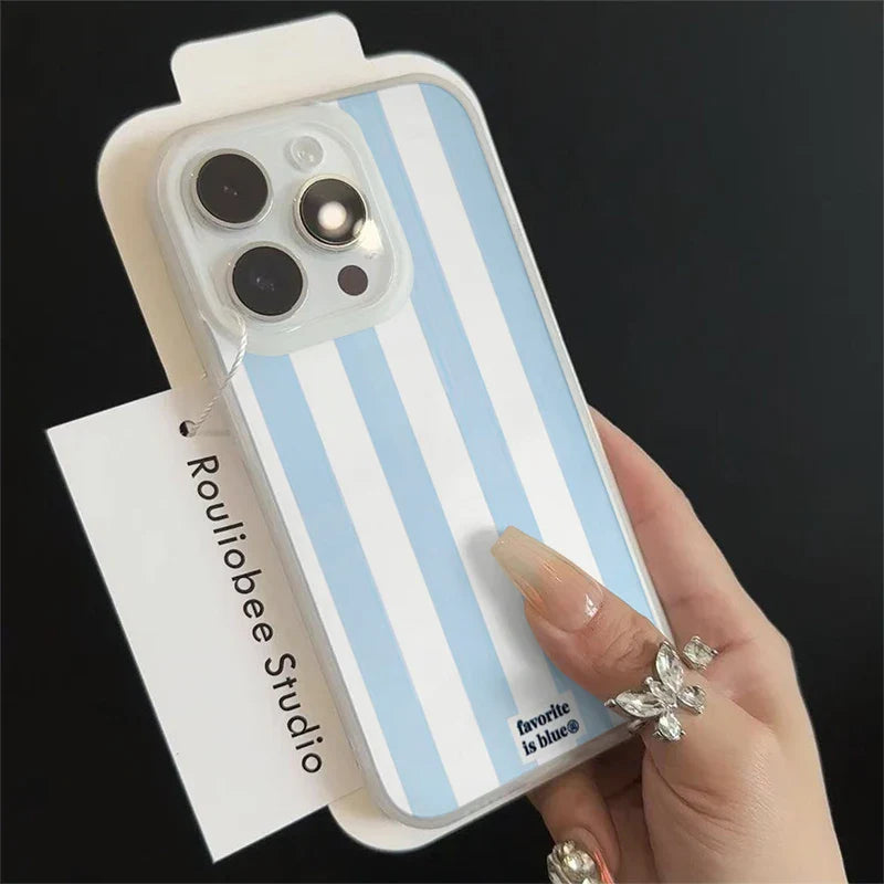 Korean Simple Blue White Stripes Phone Case