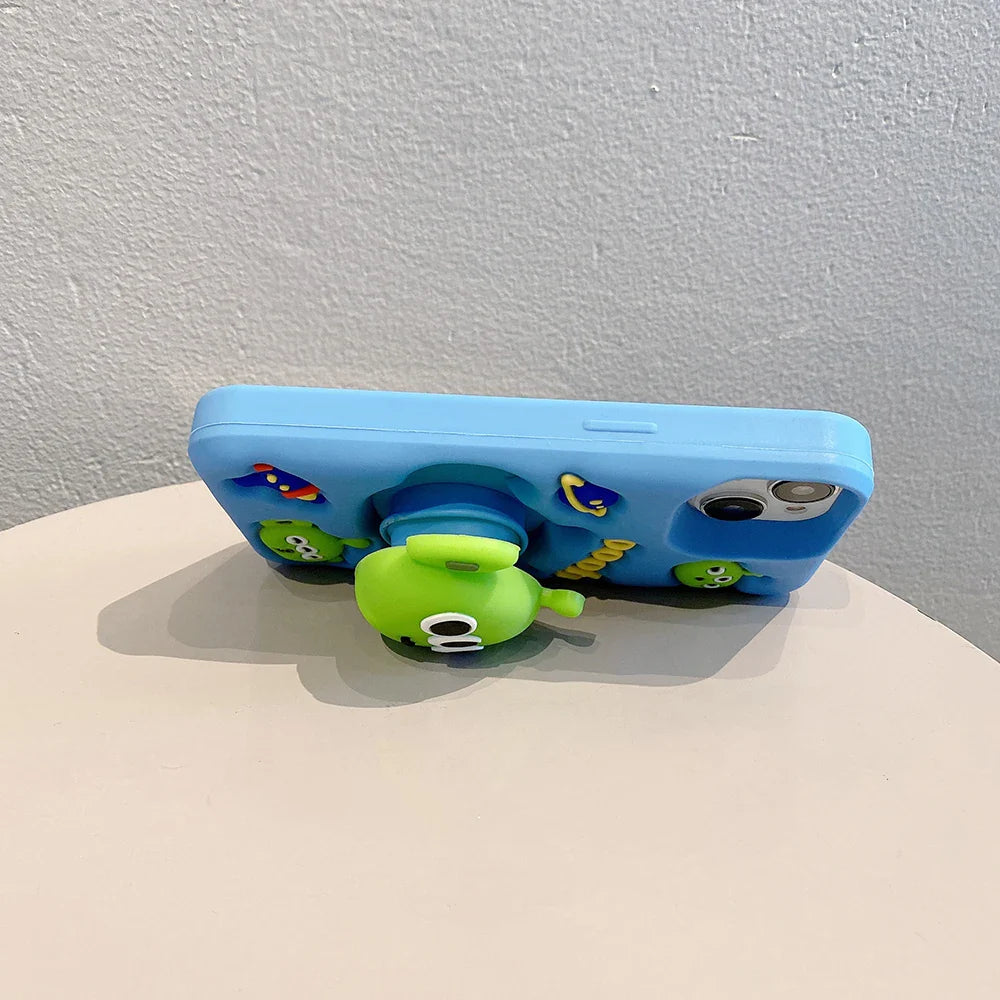 Funny Cartoon Alien Monsters Case Soft Silicone Cover With Stand Holder Phone Case