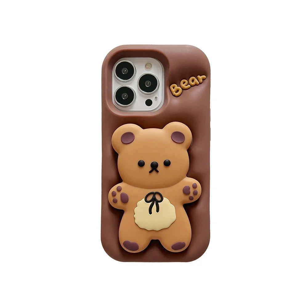 Kawaii 3D Cartoon Butter Bear Cover With Stand Holder Phone Case