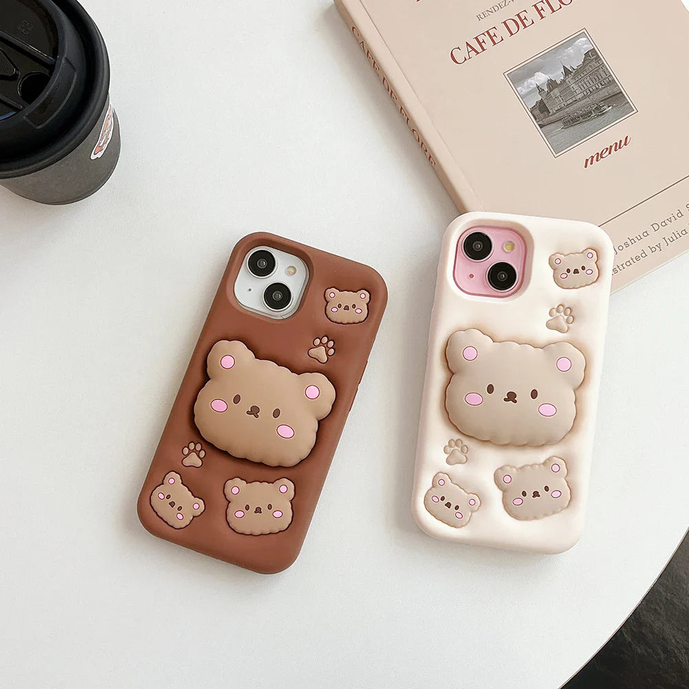 Kawaii Bear Cover With Stand Holder Soft Silicone Phone Case