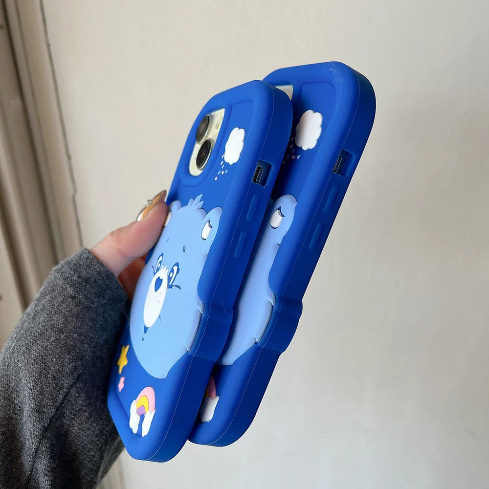 Cute 3D Cartoon Blue Rainbow Bear Soft Silicone Phone Case