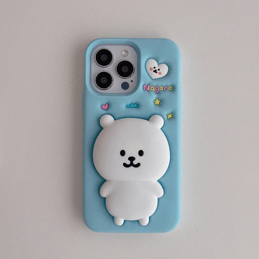 Funny Cartoon Nagano Bear Telescopic Bracket Phone Case