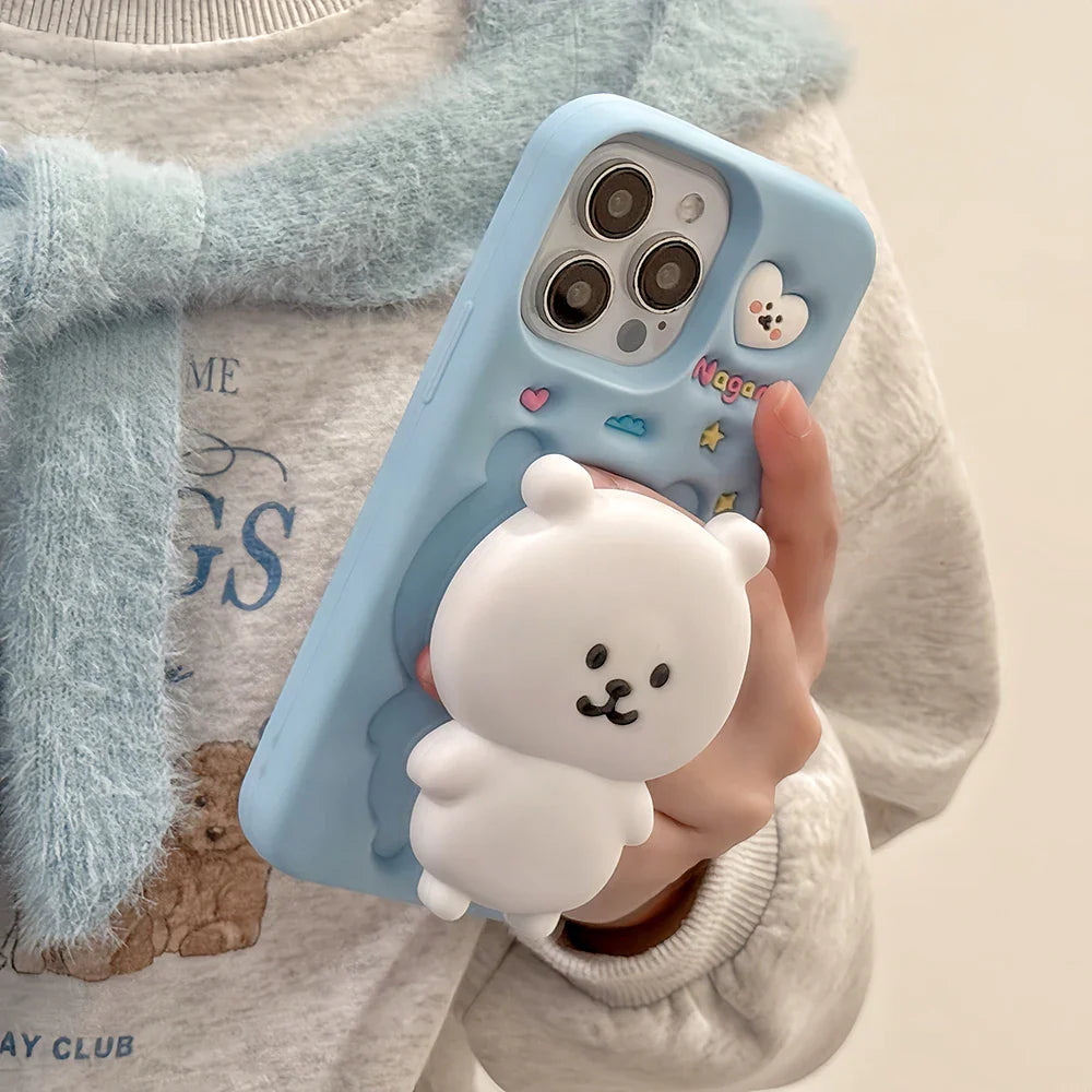 Funny Cartoon Nagano Bear Telescopic Bracket Phone Case