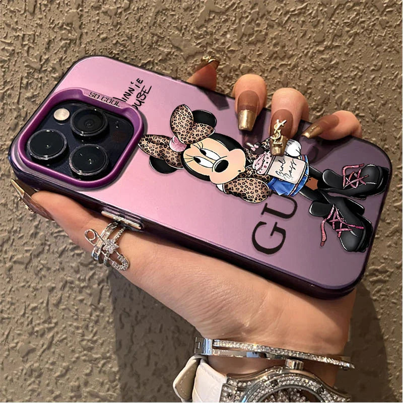 Fashion Leopard Print Minnie Plating Matte Phone Case
