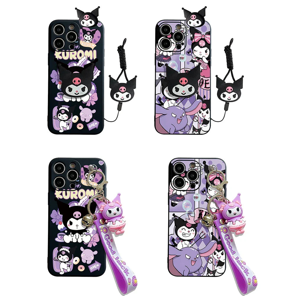 Kawaii Kuromi Cover With Keychain Holder Rope Phone Case