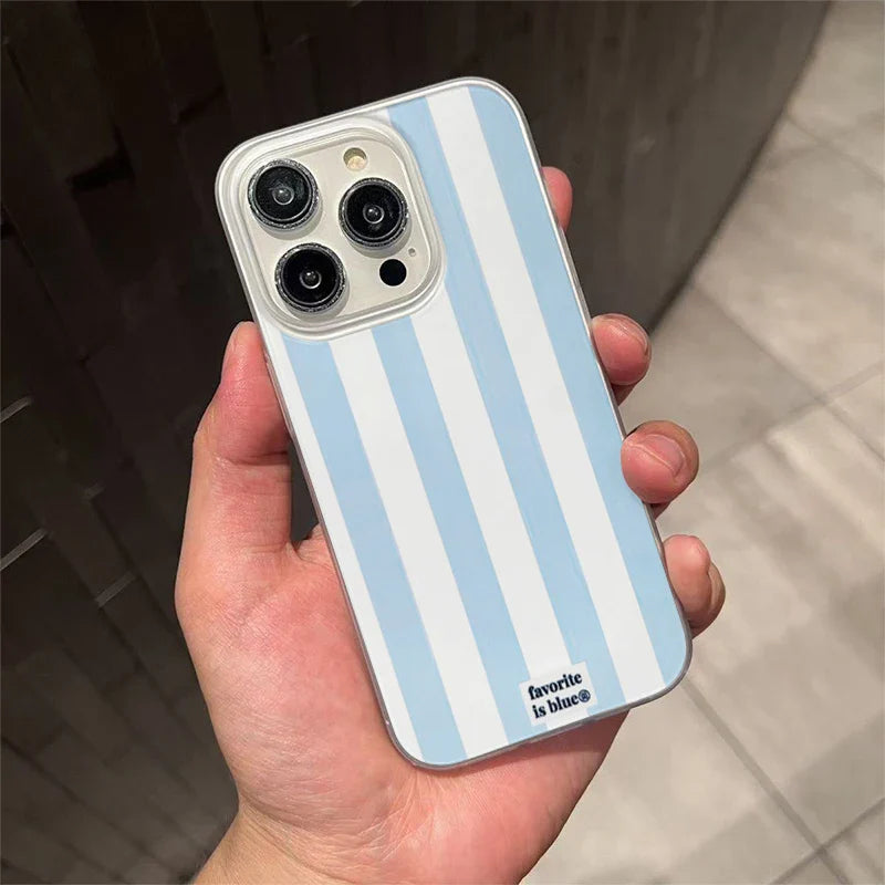 Korean Simple Blue White Stripes Phone Case