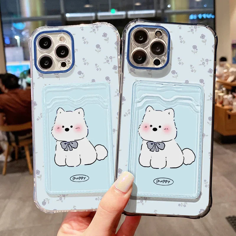 Cute Cartoon Puppy Card Wallet Pocket Phone Case
