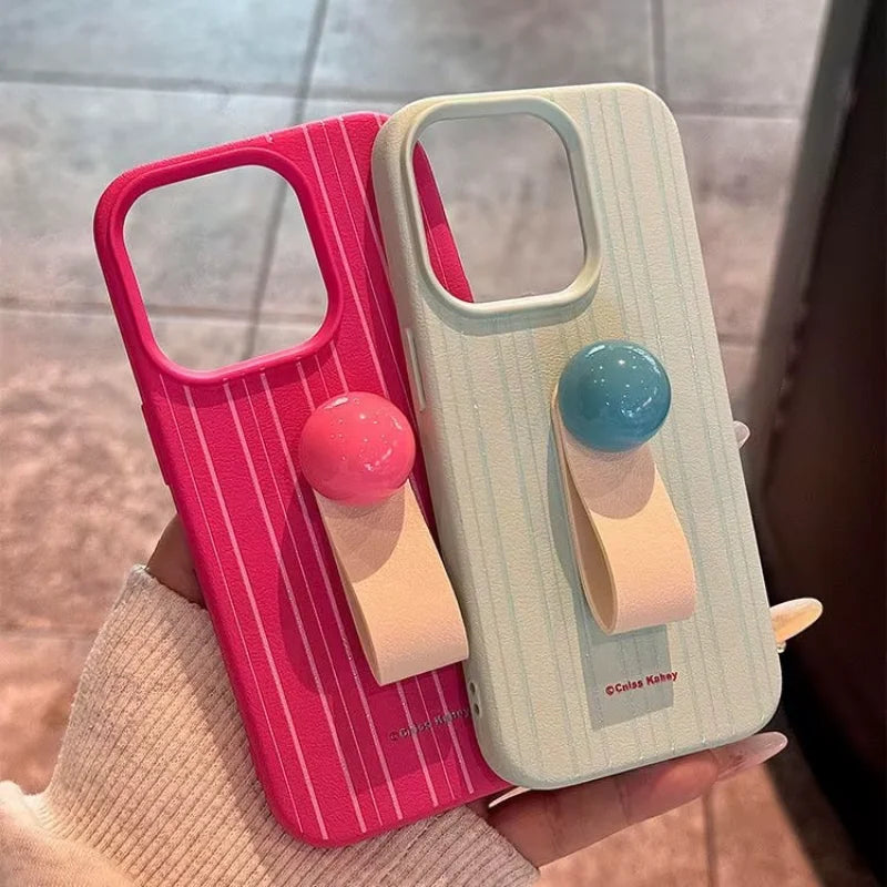 Simple Line 3D Ball Ring Buckle Bracket Leather Texture Soft Case