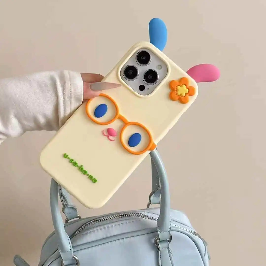 Kawaii 3D Cartoon Glasses Flower Rabbit Soft Silicone Phone Case