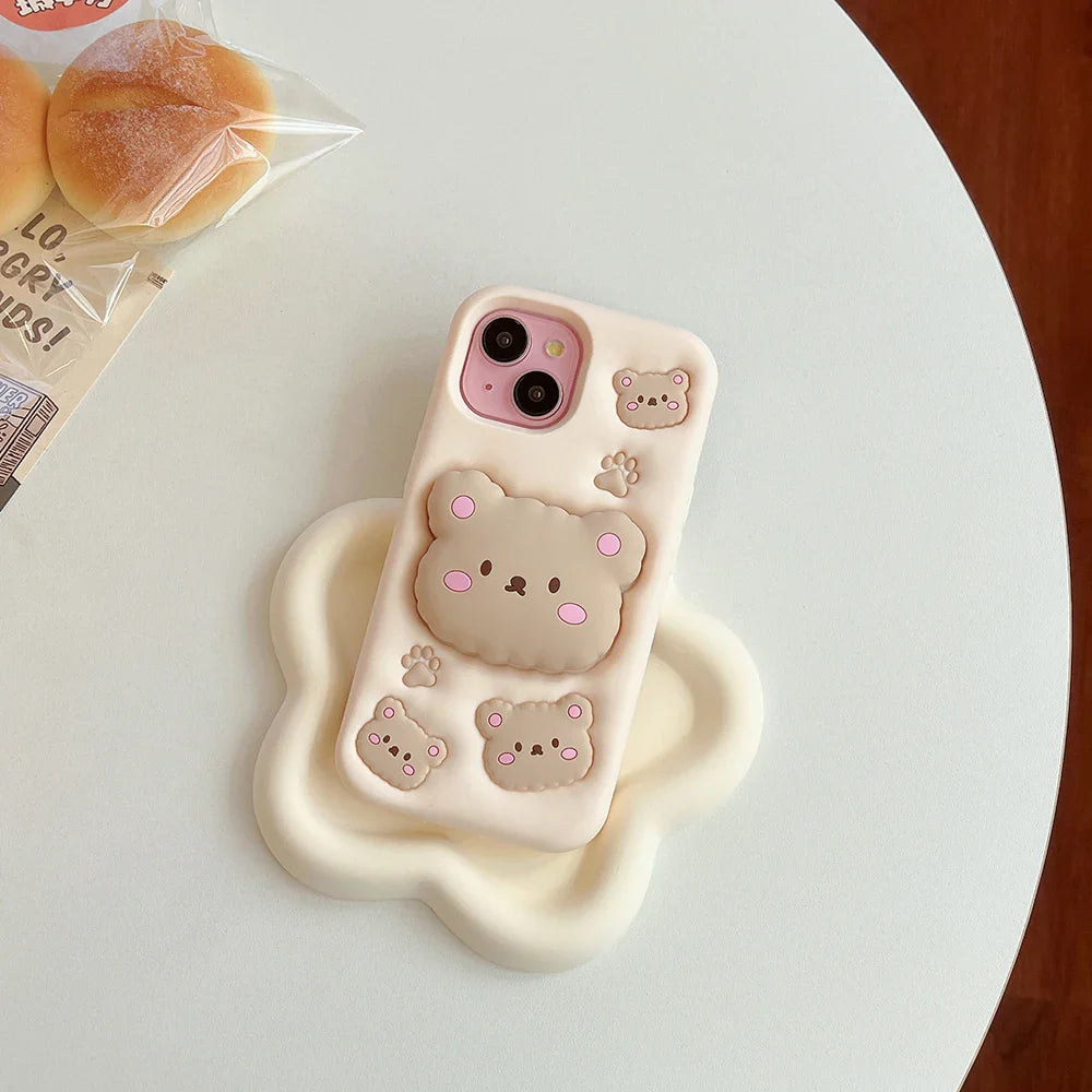 Kawaii Bear Cover With Stand Holder Soft Silicone Phone Case