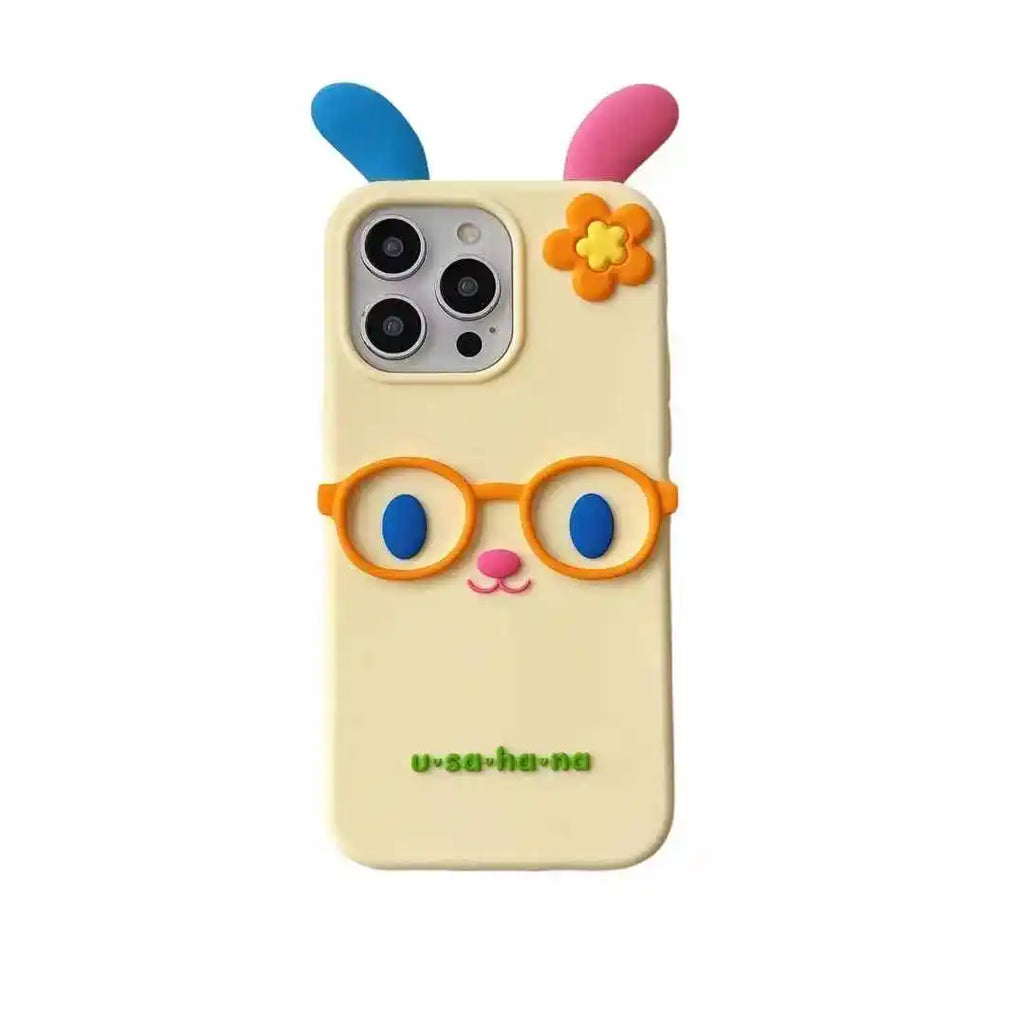 Kawaii 3D Cartoon Glasses Flower Rabbit Soft Silicone Phone Case