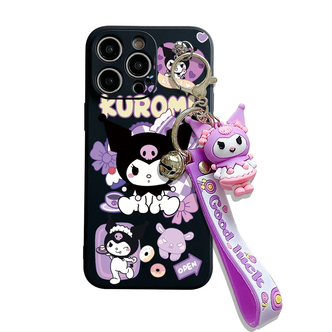 Kawaii Kuromi Cover With Keychain Holder Rope Phone Case