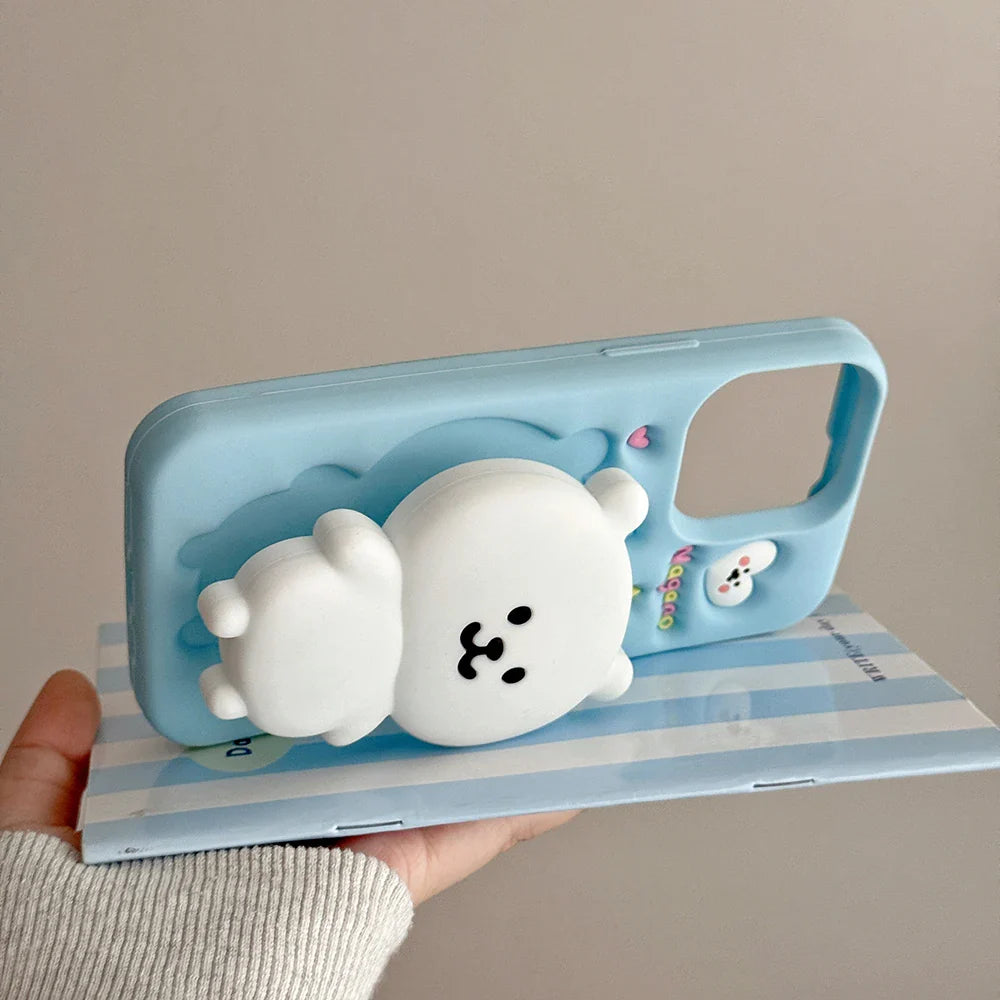 Funny Cartoon Nagano Bear Telescopic Bracket Phone Case