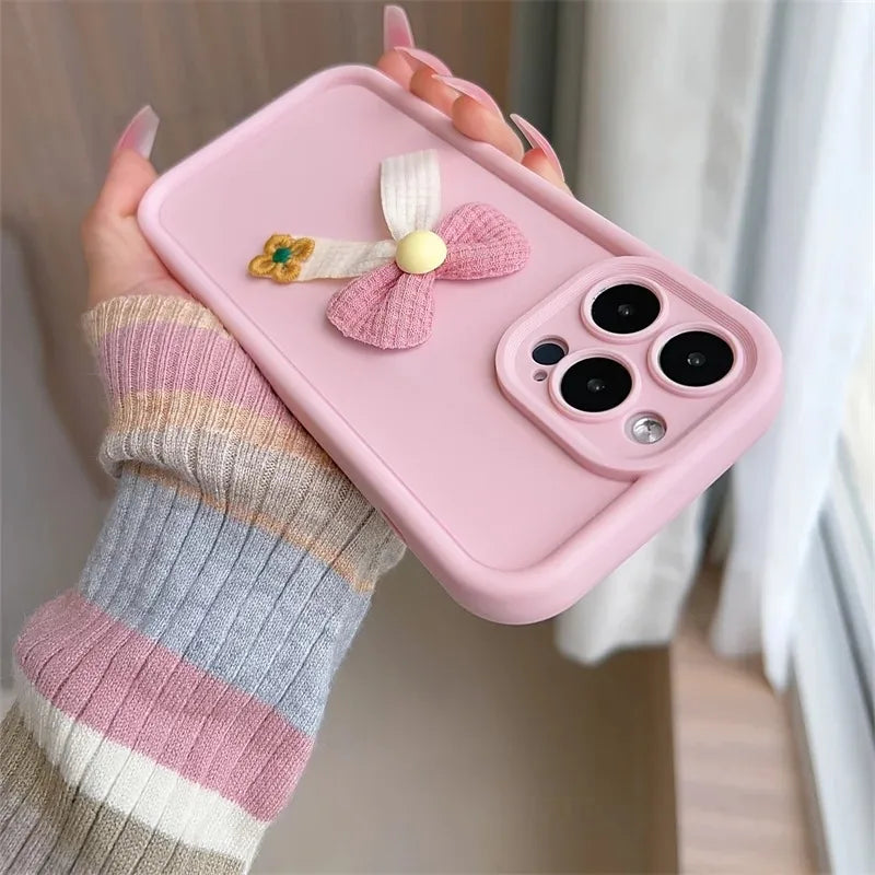 3D Fabric Pink Bowknot Flower Phone Case
