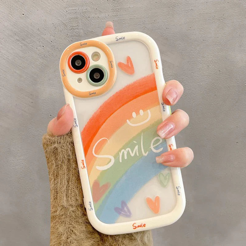 Cute Rainbow Love Heart Smile Shockproof Bumper Back Cover Phone Case