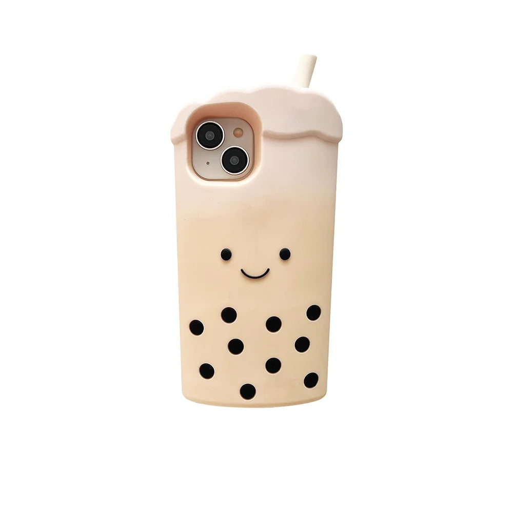 Cute 3D Smile Pearl Milk Tea Cup Phone Case