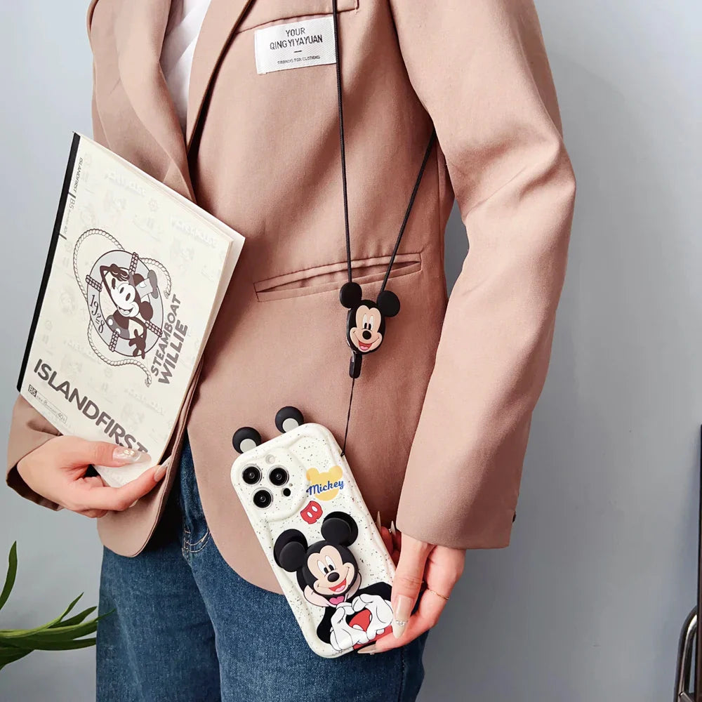 Ear Love Minni Mickey Wave Case With Holder Rope Phone Case