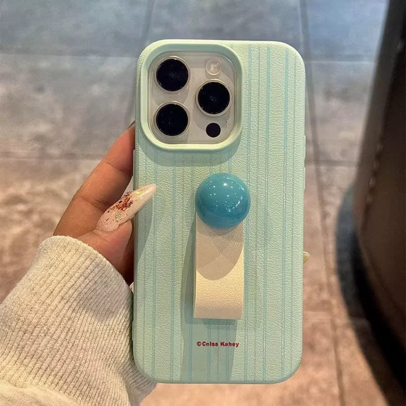 Simple Line 3D Ball Ring Buckle Bracket Leather Texture Soft Case