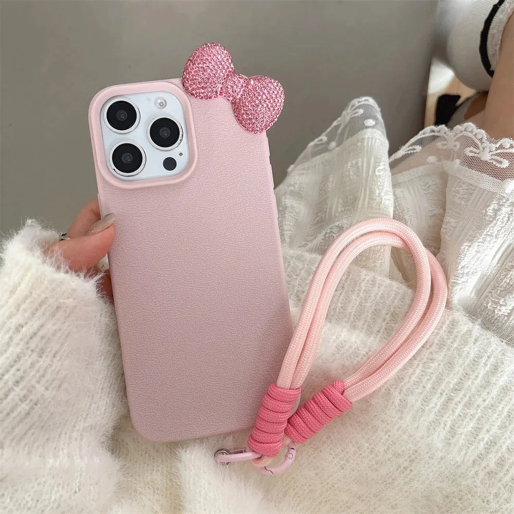 3D Rhinestone Bow Litchi Pattern Soft Phone Case