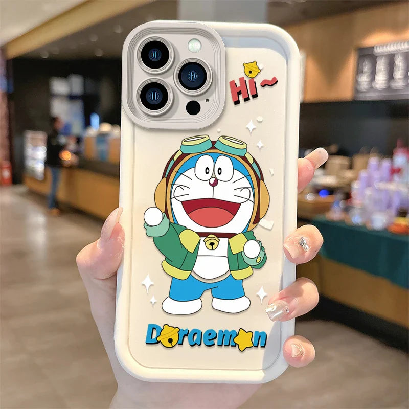 Lovely Doraemon Cartoon Liquid Silicone Phone Case