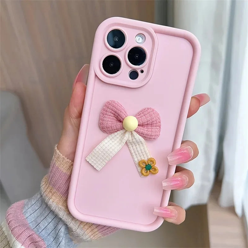 3D Fabric Pink Bowknot Flower Phone Case