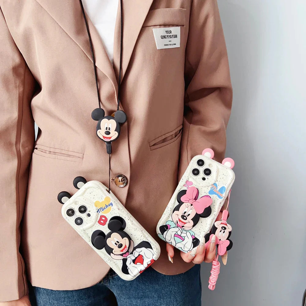 Ear Love Minni Mickey Wave Case With Holder Rope Phone Case
