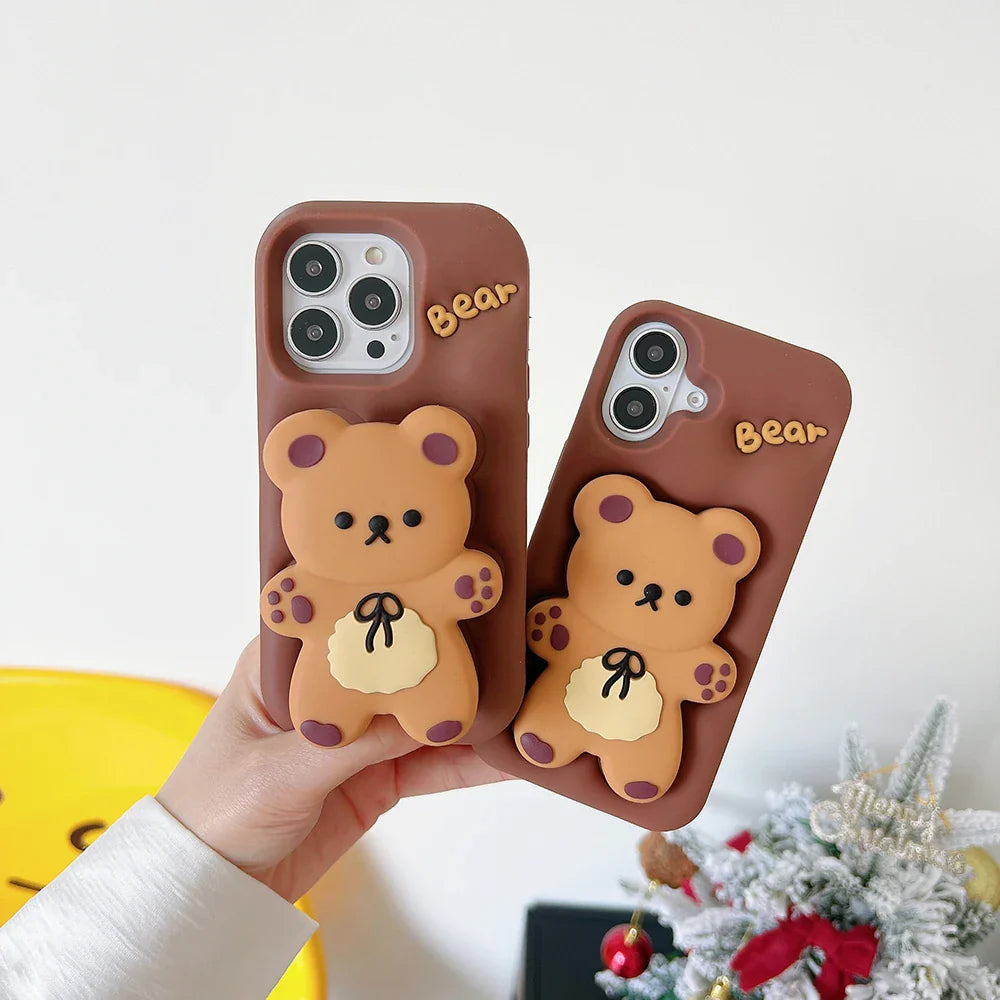 Kawaii 3D Cartoon Butter Bear Cover With Stand Holder Phone Case