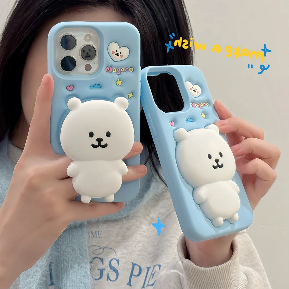 Funny Cartoon Nagano Bear Telescopic Bracket Phone Case