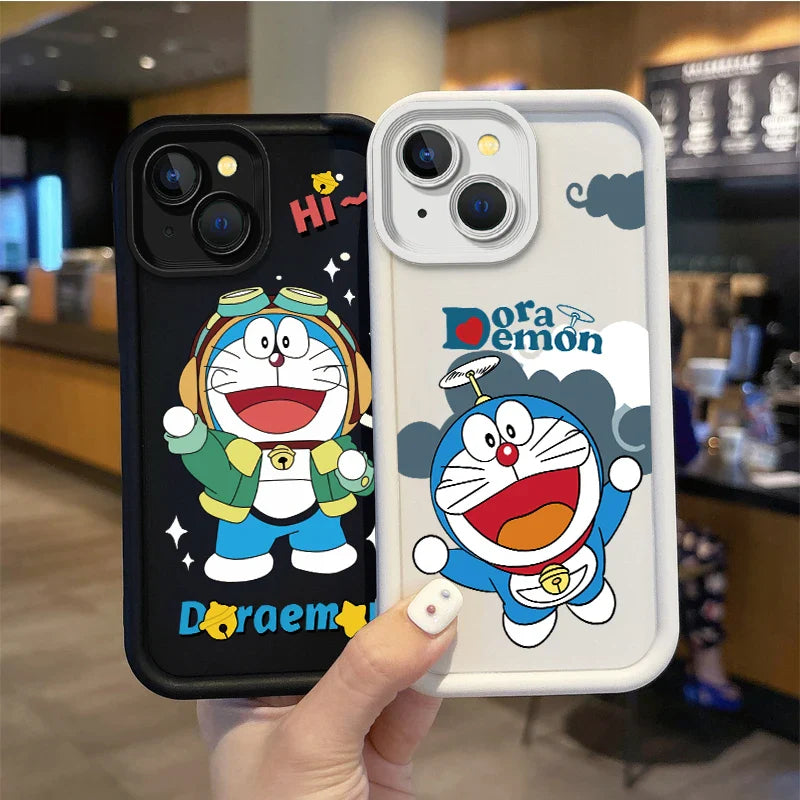Lovely Doraemon Cartoon Liquid Silicone Phone Case