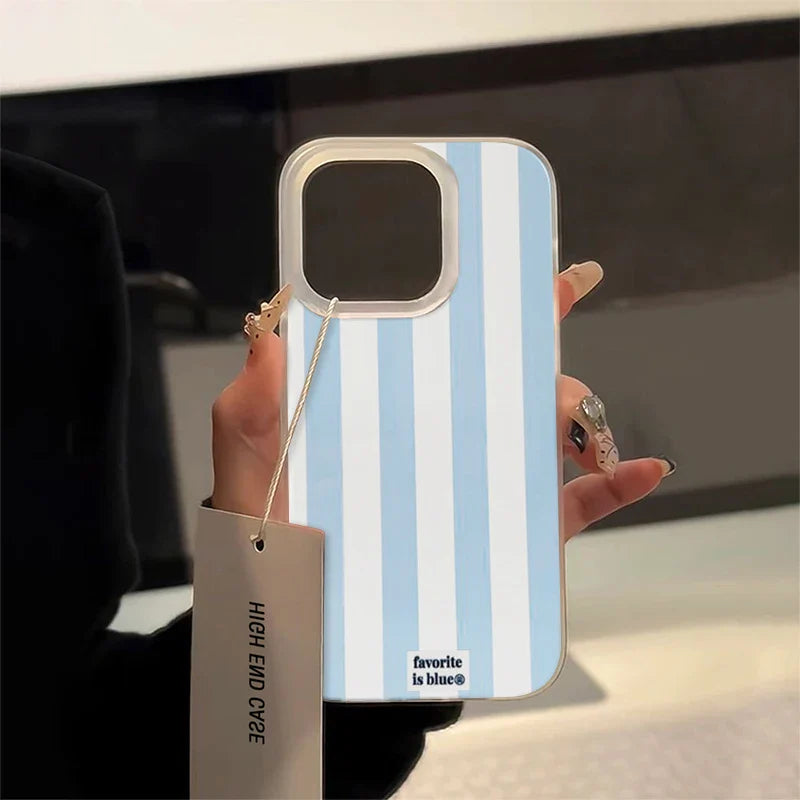 Korean Simple Blue White Stripes Phone Case