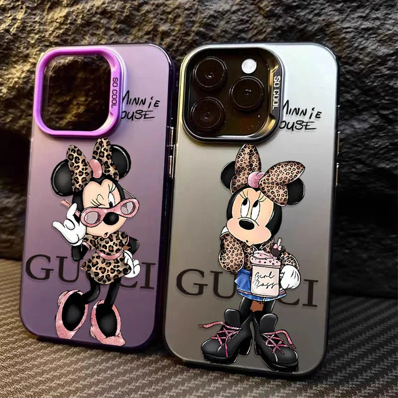 Fashion Leopard Print Minnie Plating Matte Phone Case