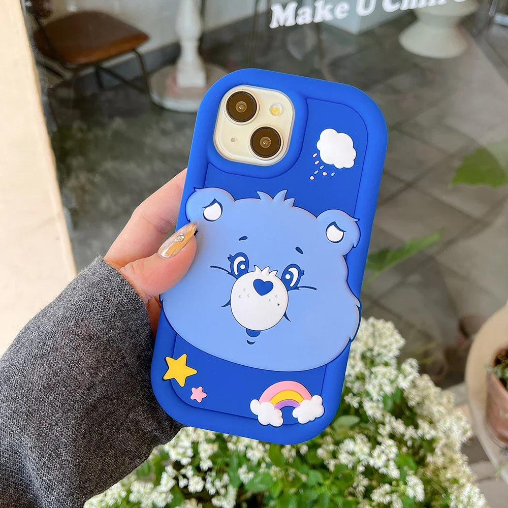 Cute 3D Cartoon Blue Rainbow Bear Soft Silicone Phone Case