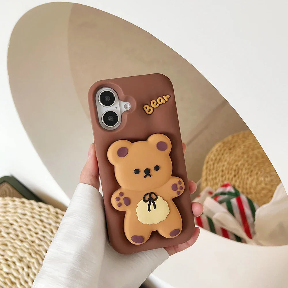 Kawaii 3D Cartoon Butter Bear Cover With Stand Holder Phone Case