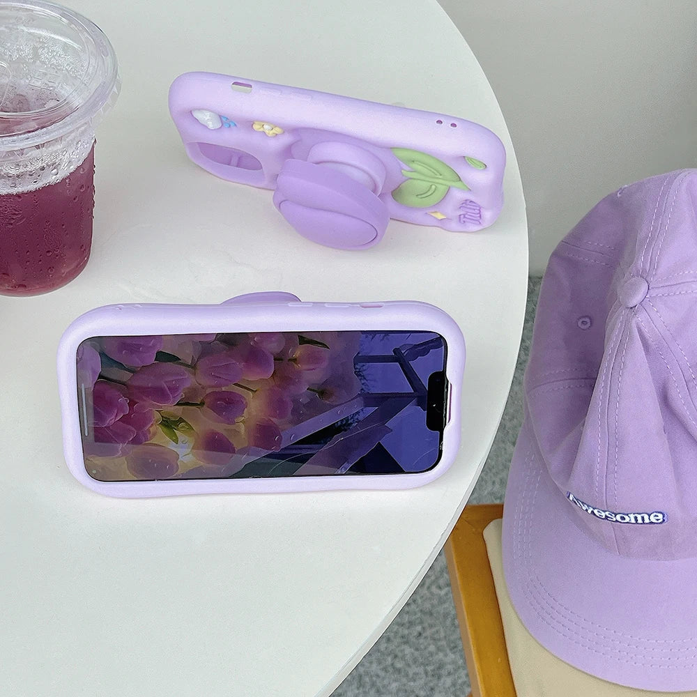 Kawaii Summer Floral Tulip Bracket Soft Silicone Case With Stand Holder Phone Case