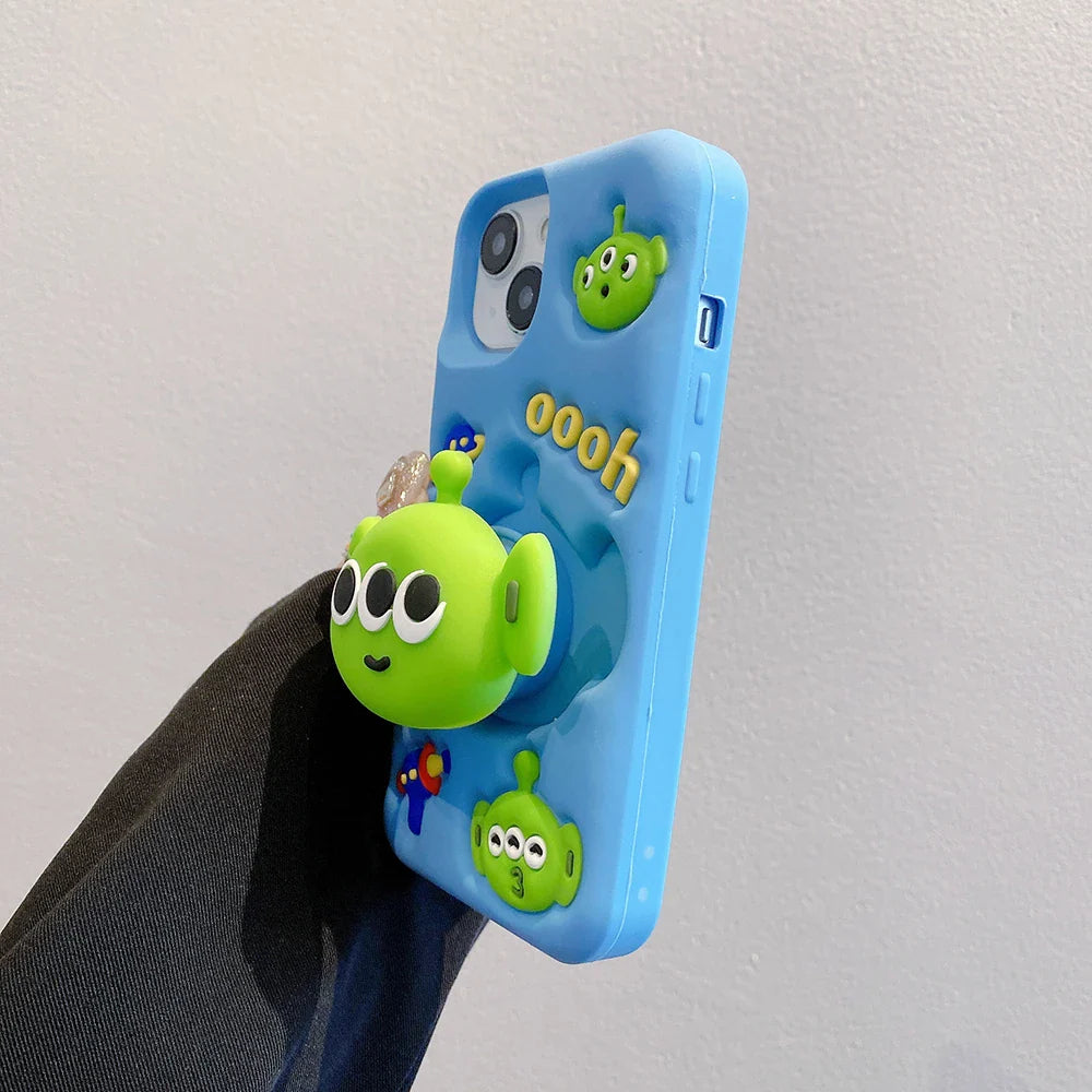 Funny Cartoon Alien Monsters Case Soft Silicone Cover With Stand Holder Phone Case