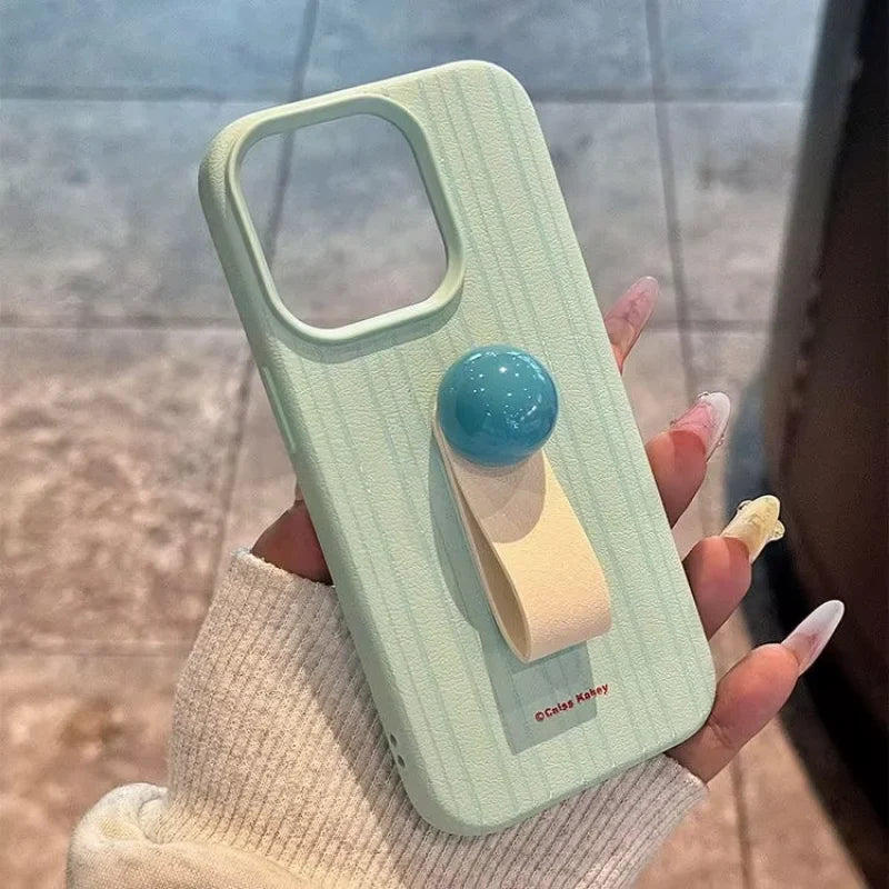 Simple Line 3D Ball Ring Buckle Bracket Leather Texture Soft Case