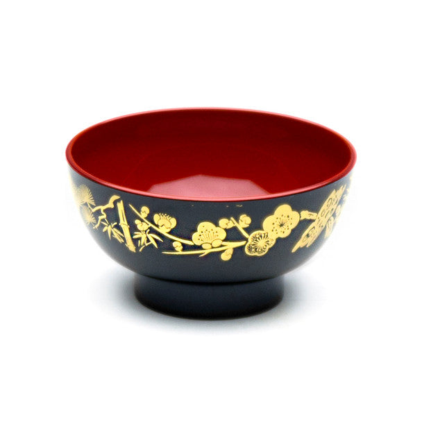 Japanese Gold Flower Plastic Lacquer Bowls 5pc - Black & Red