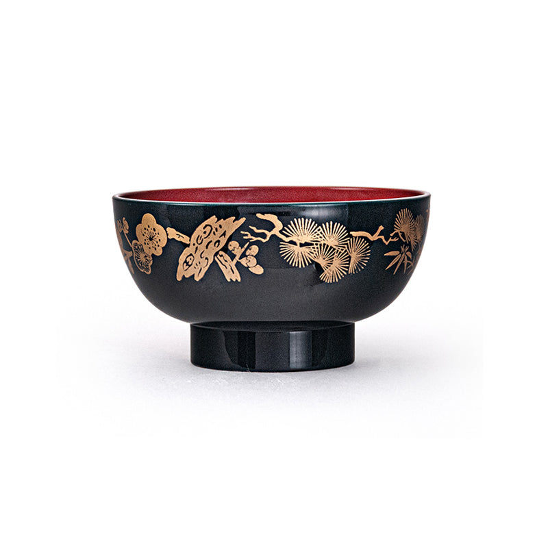 Japanese Gold Flower Plastic Lacquer Bowls 5pc - Black & Red