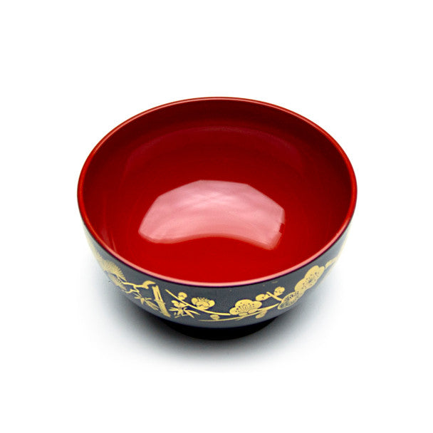 Japanese Gold Flower Plastic Lacquer Bowls 5pc - Black & Red
