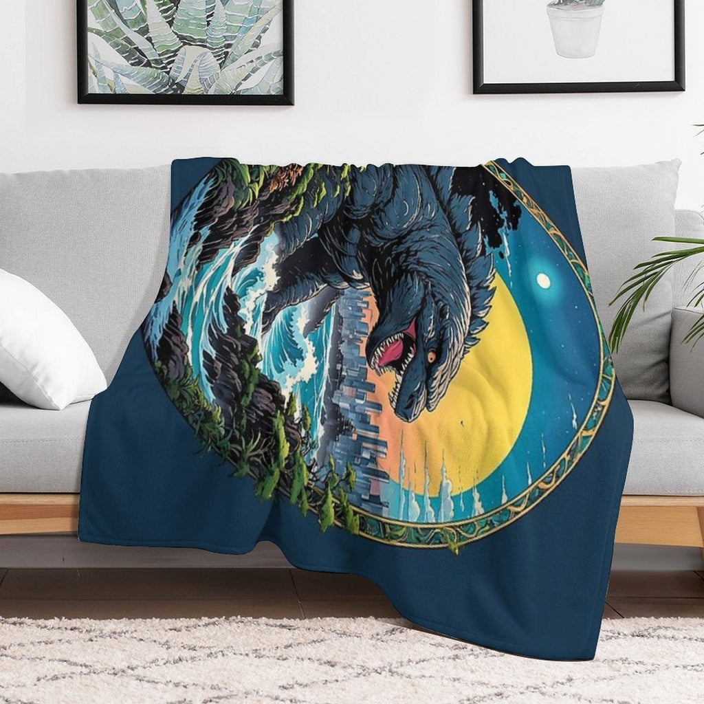 Godzilla Water Monster Gojira Retro Anime Japanese Art Throw Blanket