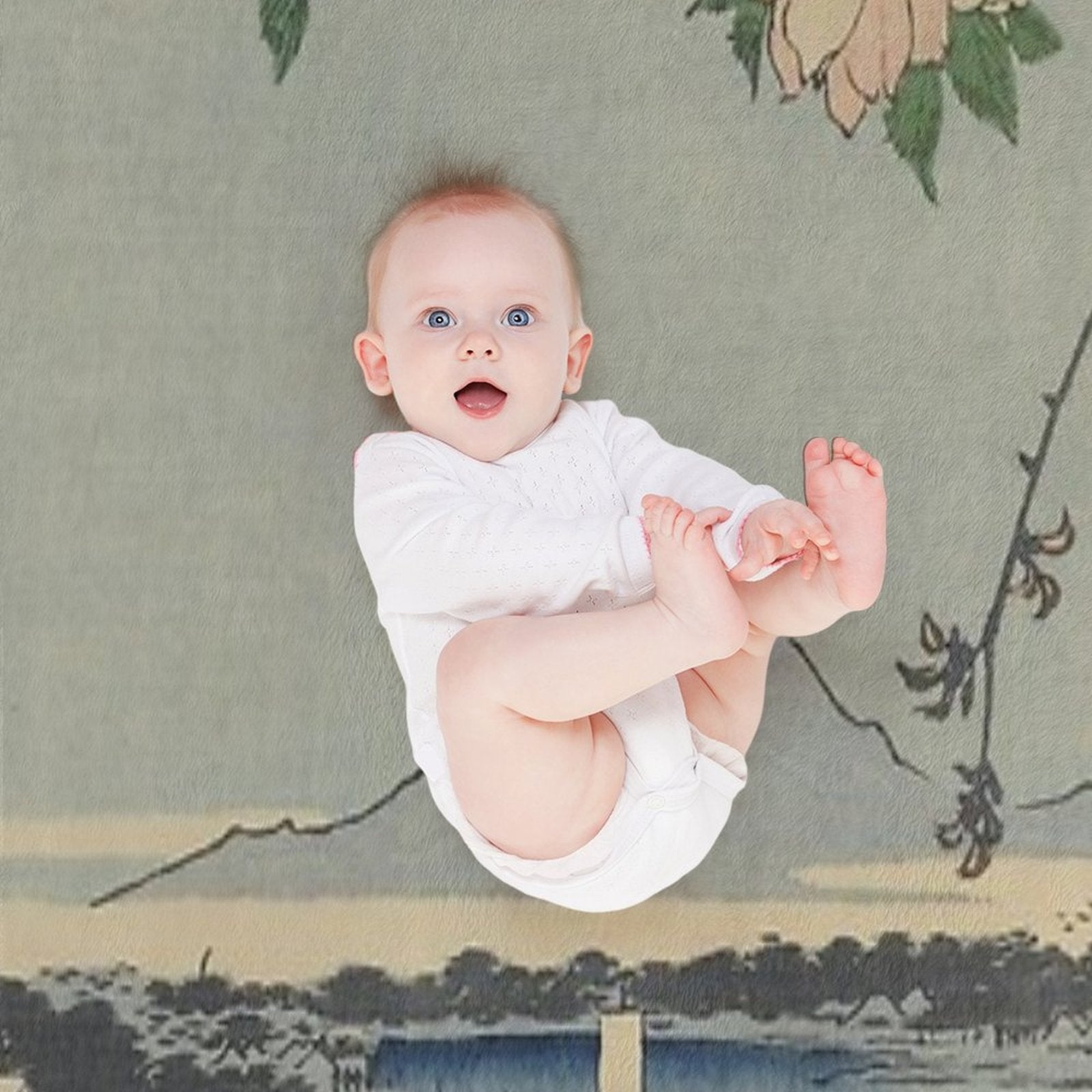 Cherry Blossoms on Spring River Ukiyo-e Japanese Art Throw Blanket