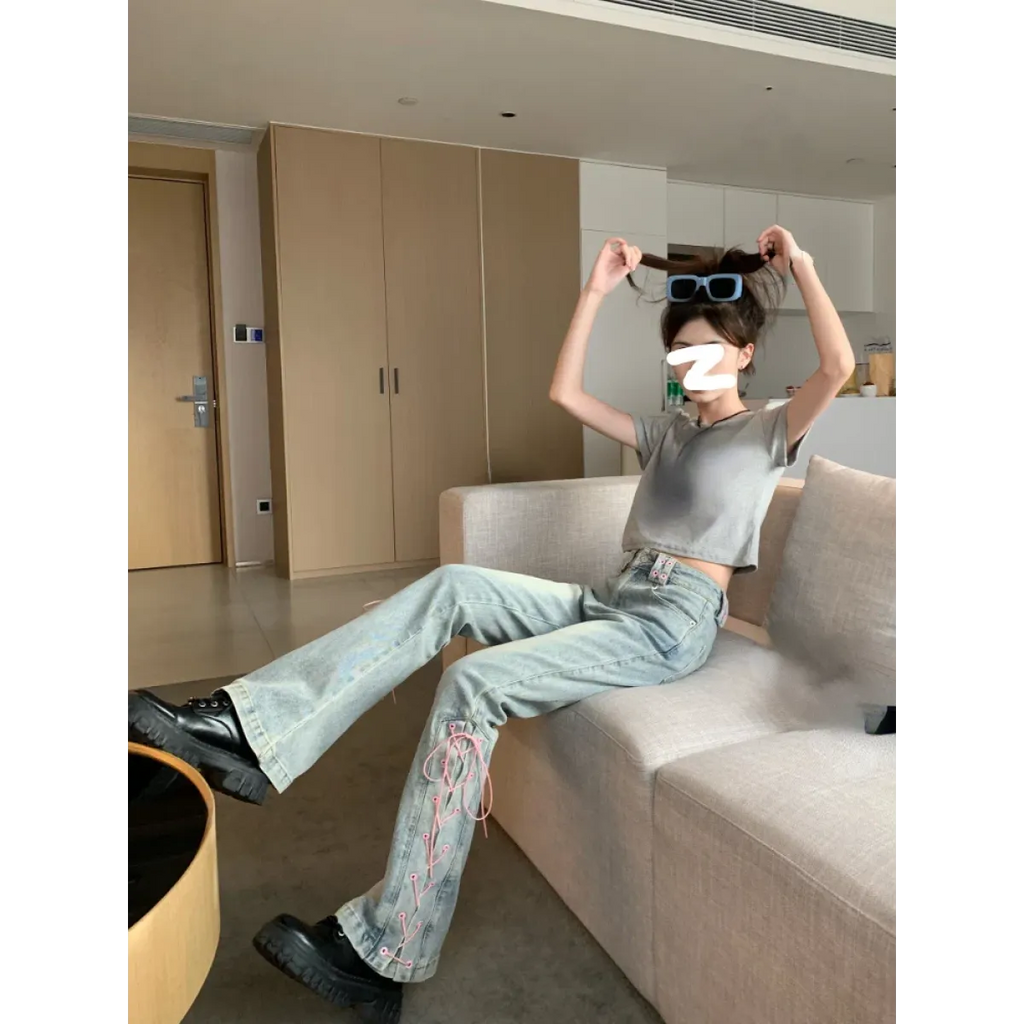 Denim Vintage Harajuku Lace-Up Flare Jeans