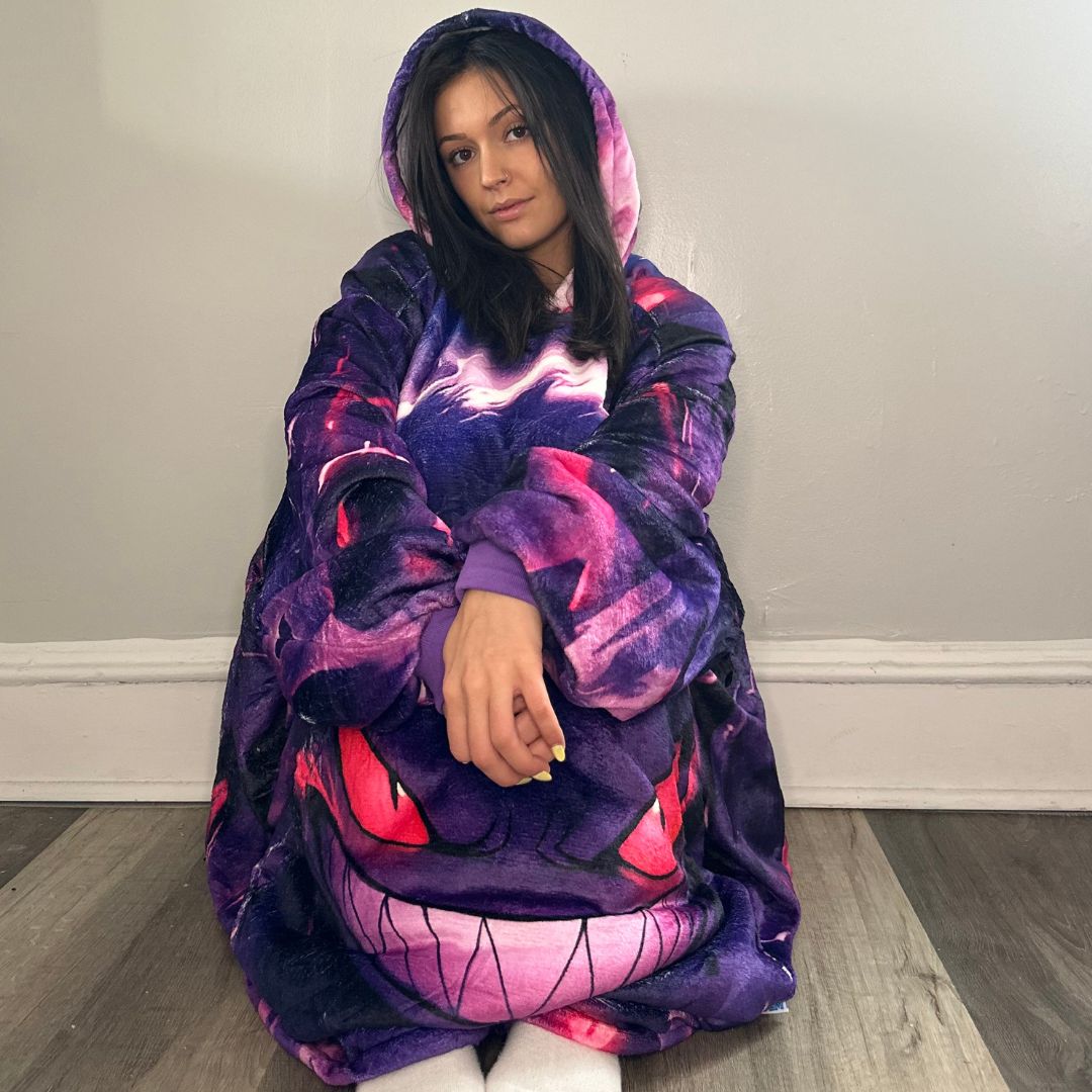 Gengar Wearable Blanket Hoodie for Kids & Adults
