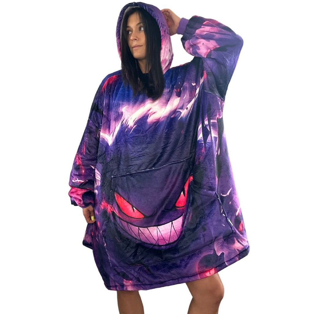 Gengar Wearable Blanket Hoodie for Kids & Adults