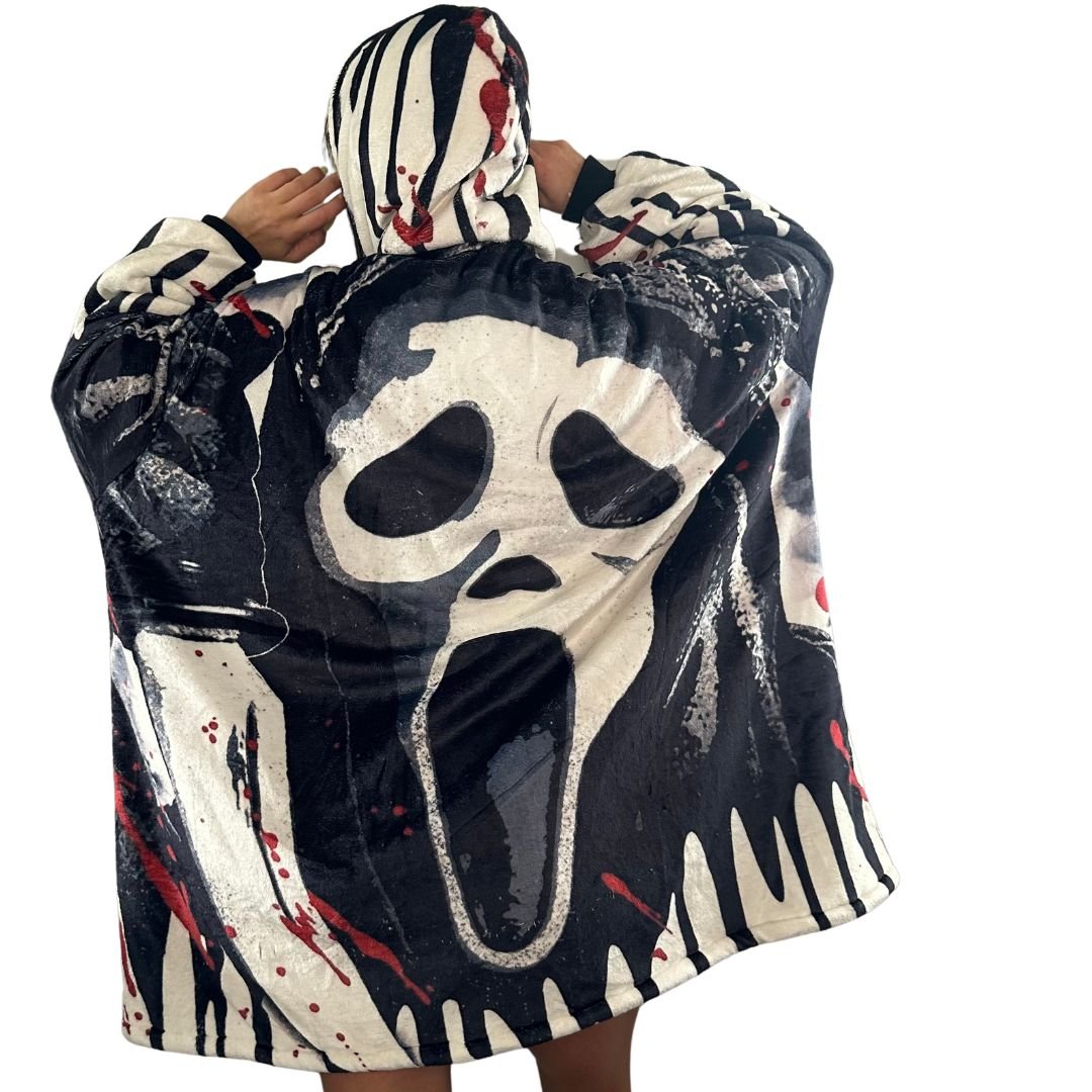 Ghost Face Horror Wearable Blanket Hoodie for Kids & Adults